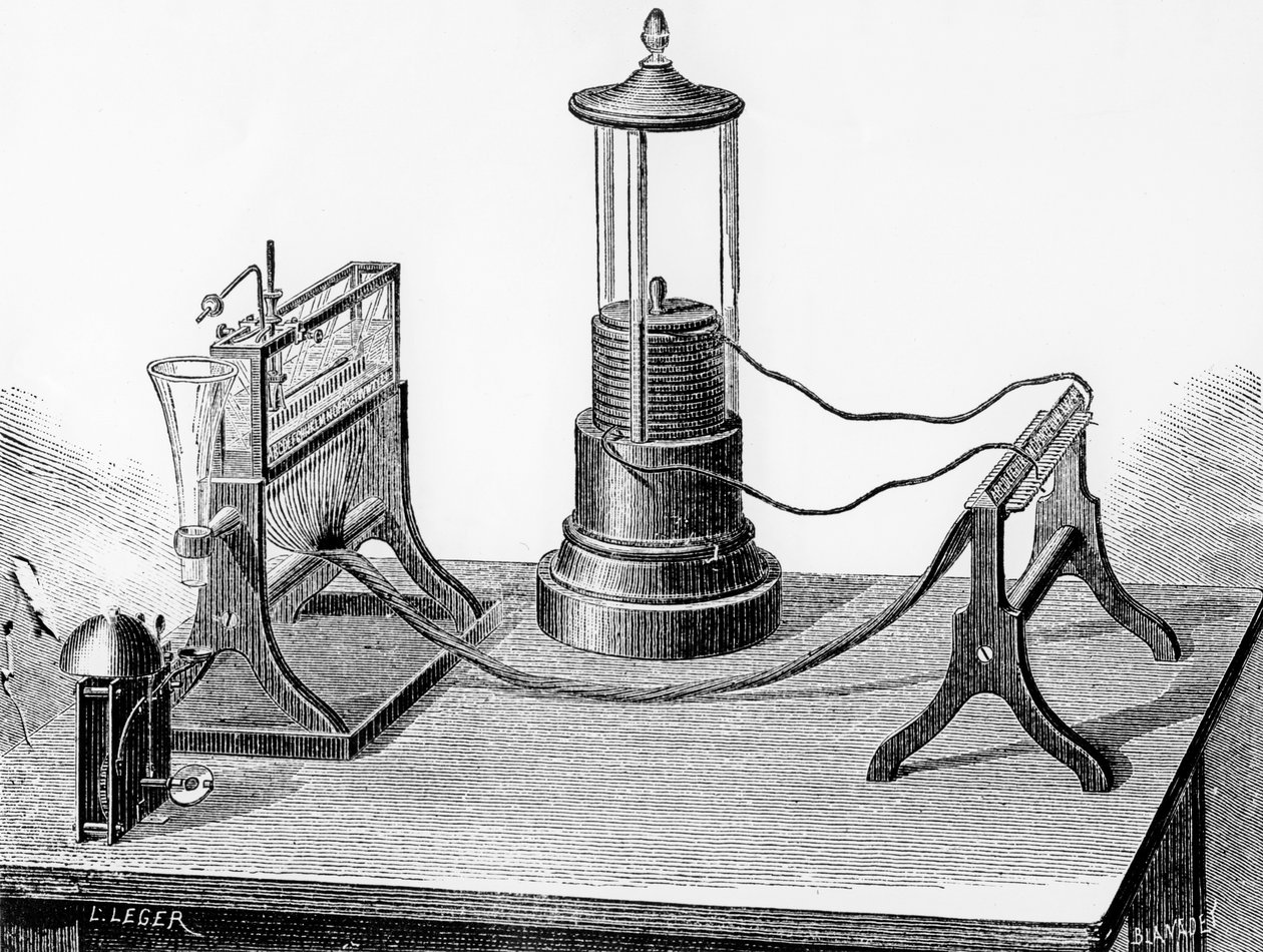 Il telegrafo perfezionato di Soemmering, 1883 da English School