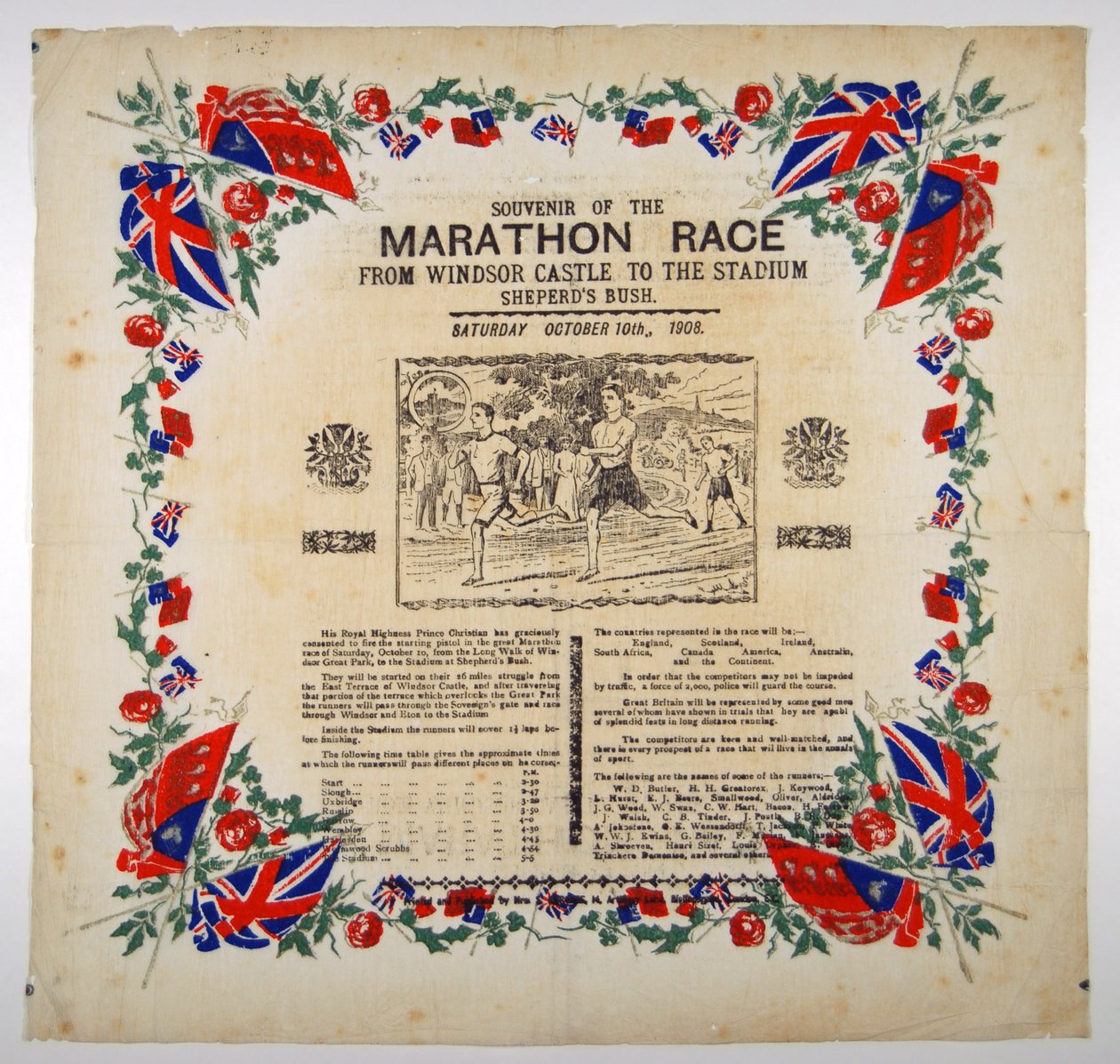 Souvenir della maratona da Windsor Castle allo stadio, Shepherds Bush, 1908 da English School