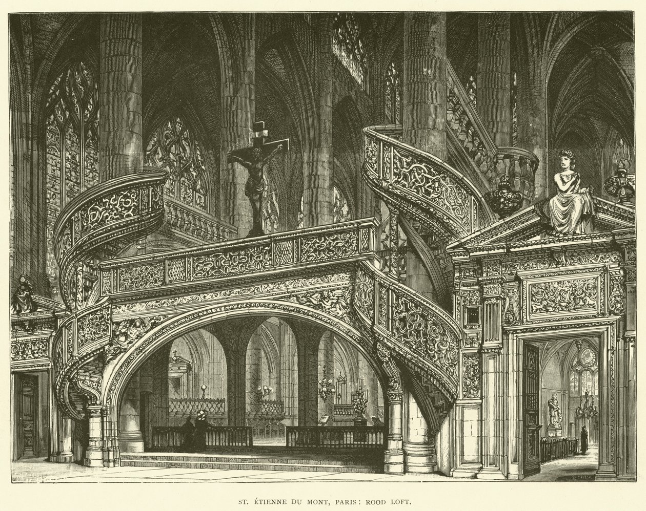 St. Etienne du Mont, Parigi, Soppalco di Rood (incisione) da English School