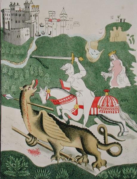 San Giorgio con il drago, dalla Cappella della Trinità a Stratford Upon Avon, Warwickshire da English School