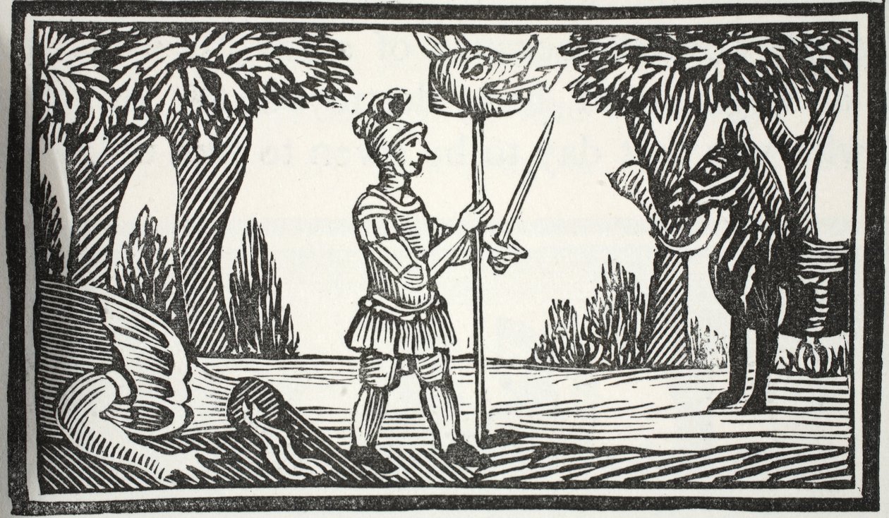 San Giorgio con la testa del drago, illustrazione da Chap-books del XVIII secolo di John Ashton, pub. 1882 da English School