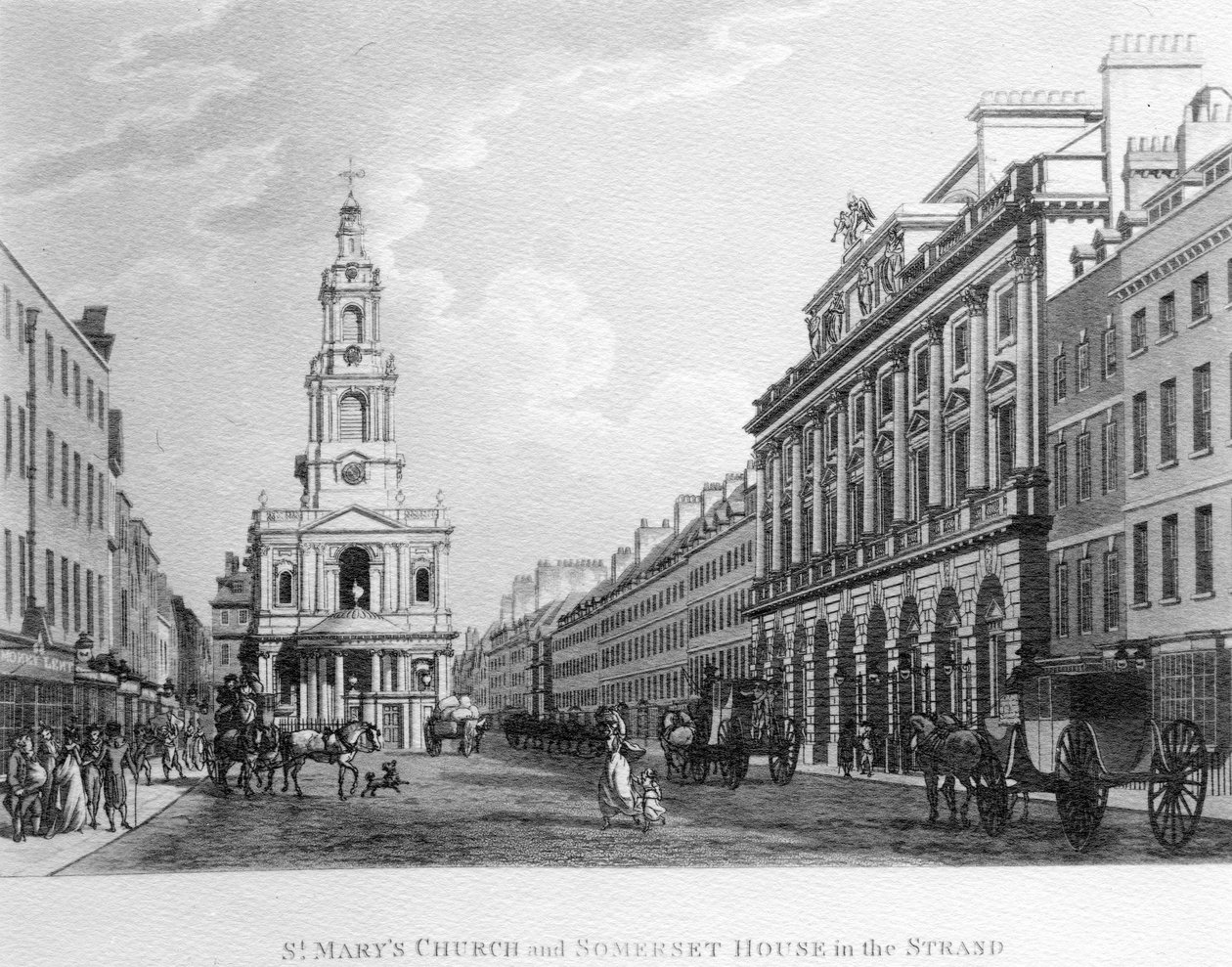 Chiesa di Santa Maria e Somerset House nello Strand, 1796 da English School