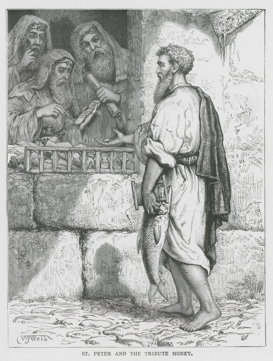 San Pietro e il denaro del tributo (incisione) da English School