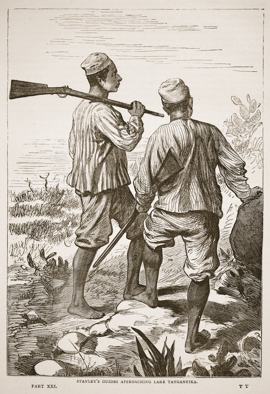 Le guide di Stanley che si avvicinano al Lago Tanganica, illustrazione da L