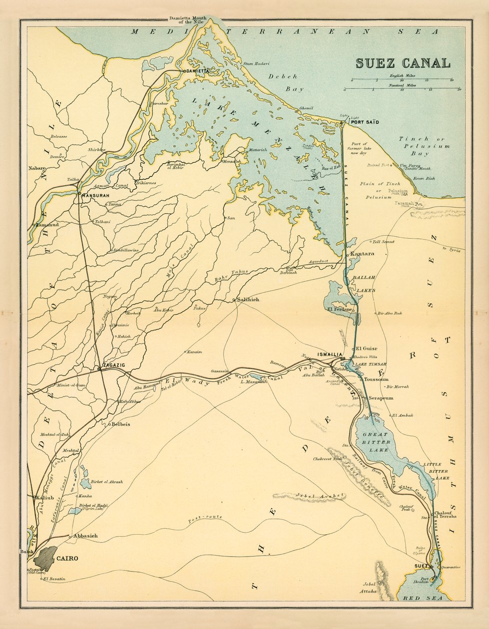 Canale di Suez (litografia a colori) da English School