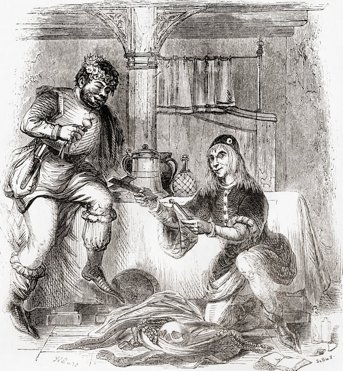 Sumpnour e Pardoner, da Old England: A Pictorial Museum, pub. 1847 da English School