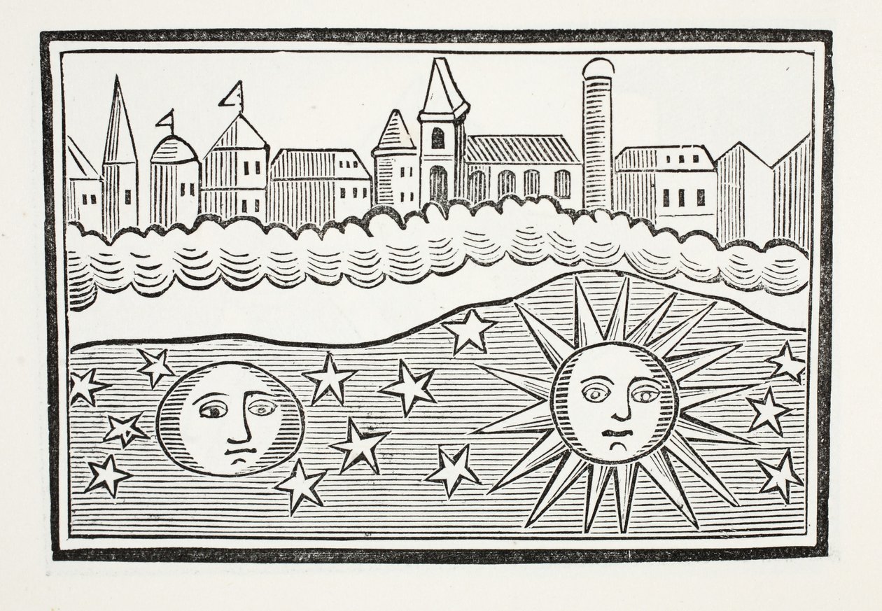 Sole, luna, stelle e terra trasposti, illustrazione da Chap-books del XVIII secolo di John Ashton, pub. 1882 da English School