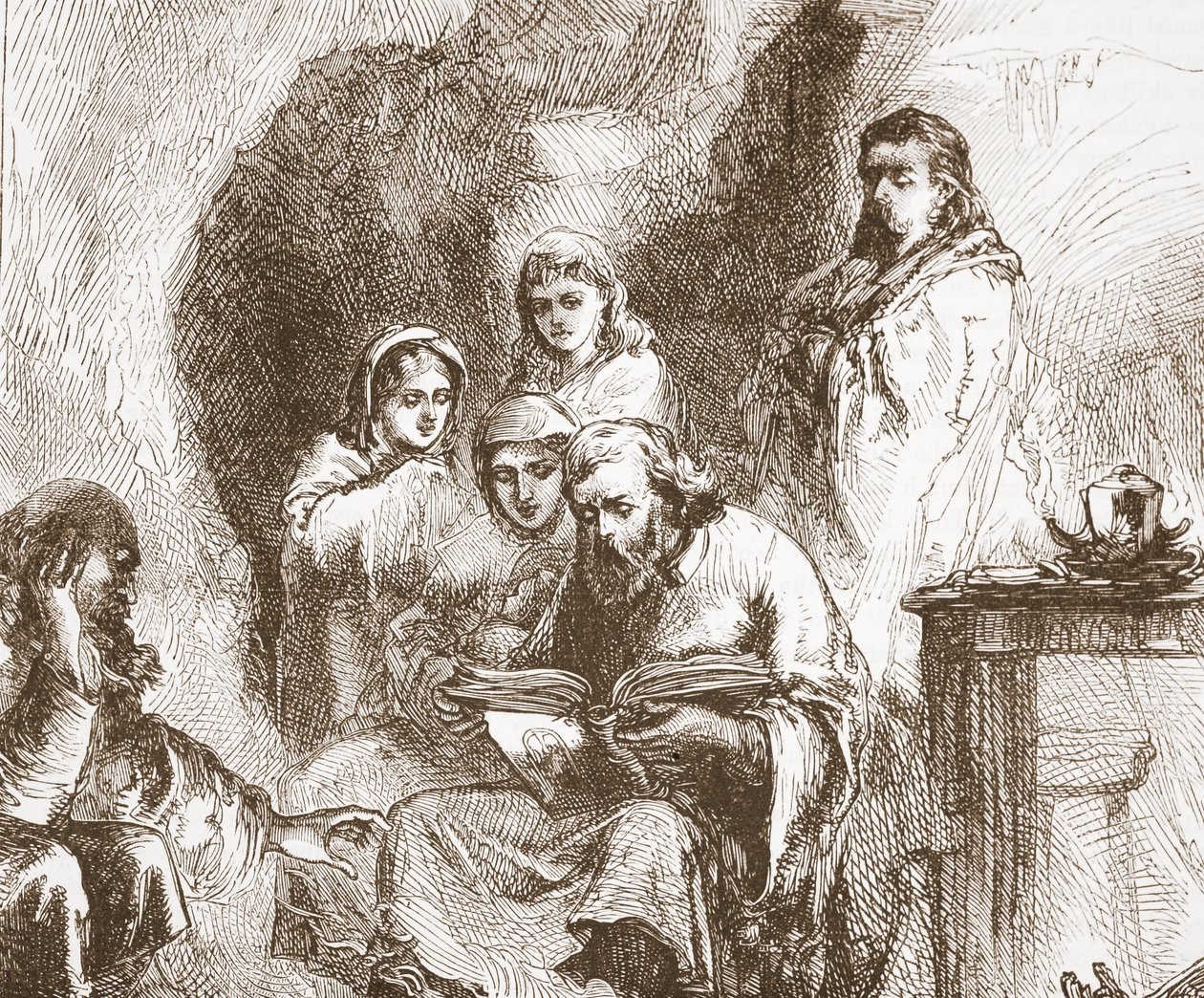 Taboriti che adorano in una grotta, illustrazione da La storia del protestantesimo di James Aitken Wylie (1808-1890), pub. 1878 da English School