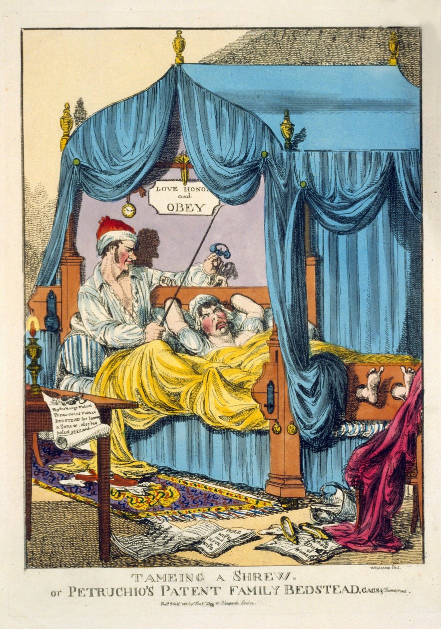 Addomesticare una Bisbetica o il Letto di Famiglia Brevettato di Petruchio, Gag & Thumscrews, pub. Londra 1815 da English School