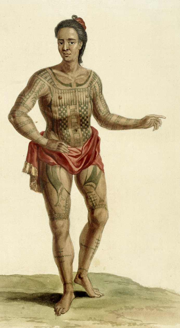 Guerriero hawaiano tatuato, 1824 da English School