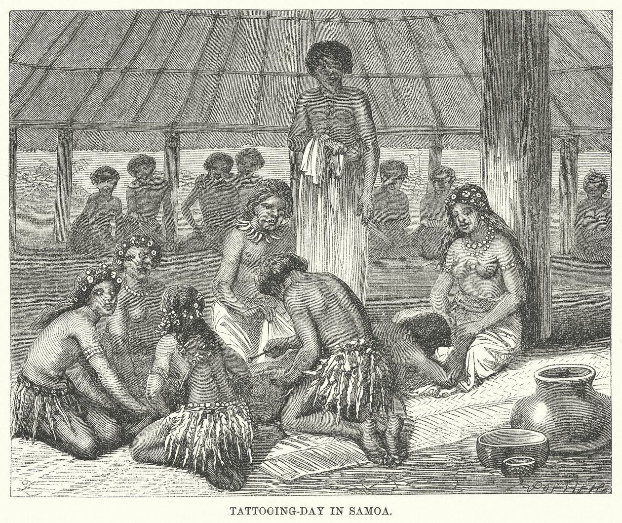 Il giorno del tatuaggio a Samoa (incisione) da English School