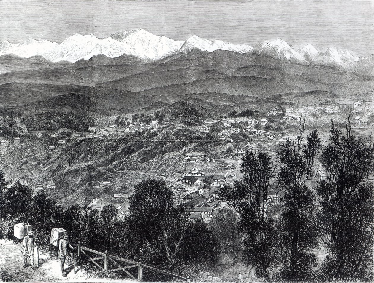Coltivazione del tè in India Britannica - Vista di Darjeeling da Sud, 1876 da English School