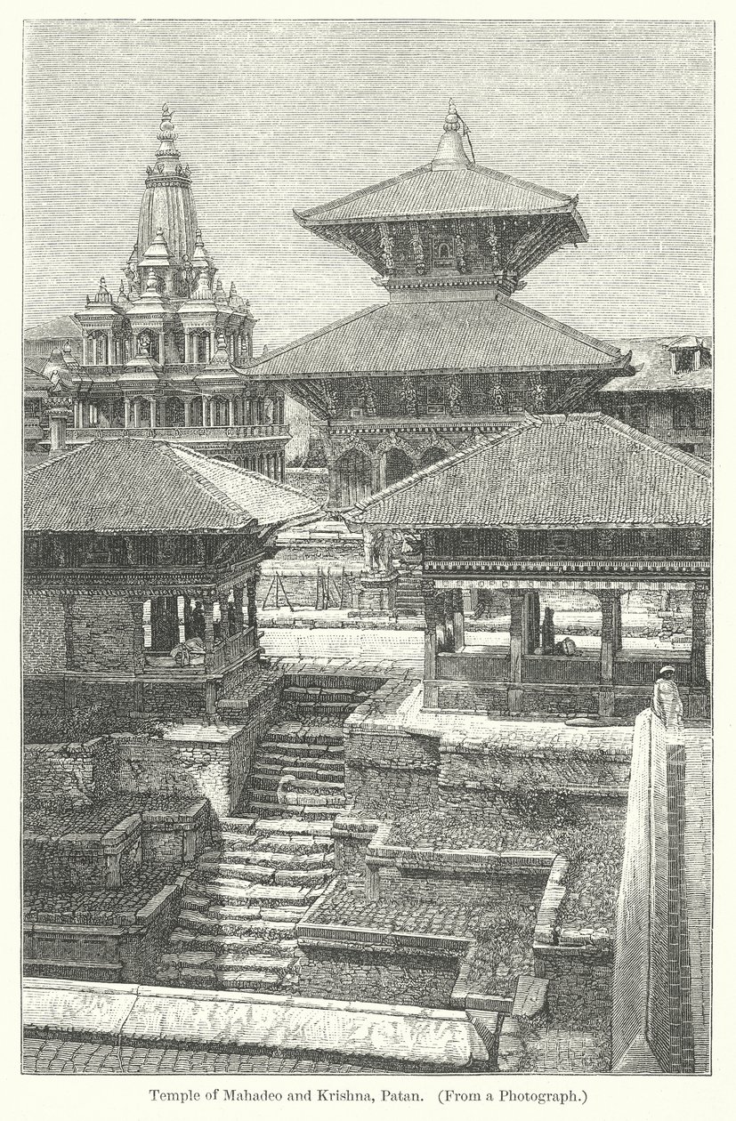 Tempio di Mahadeo e Krishna, Patan (incisione) da English School