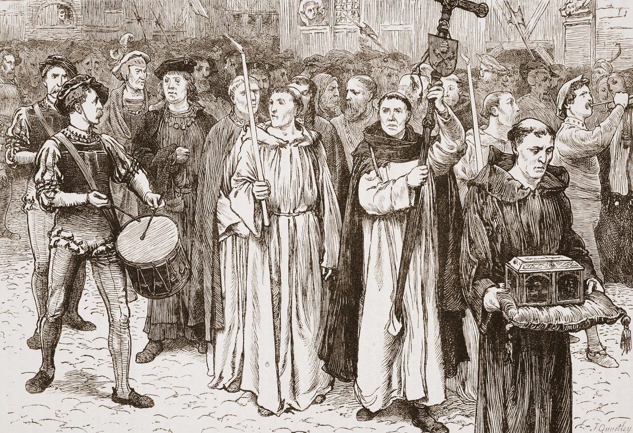 Processione di Tetzel, illustrazione da La storia del protestantesimo di James Aitken Wylie (1808-1890), pub. 1878 da English School