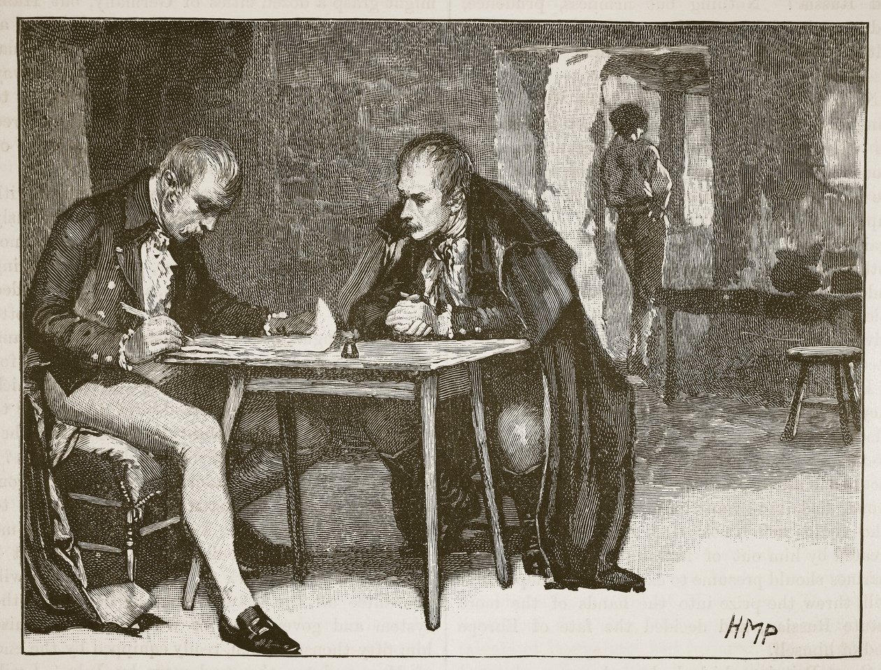 Gli agenti di Gran Bretagna e Svezia firmano il trattato contro Napoleone, illustrazione da Cassells Illustrated History of England da English School