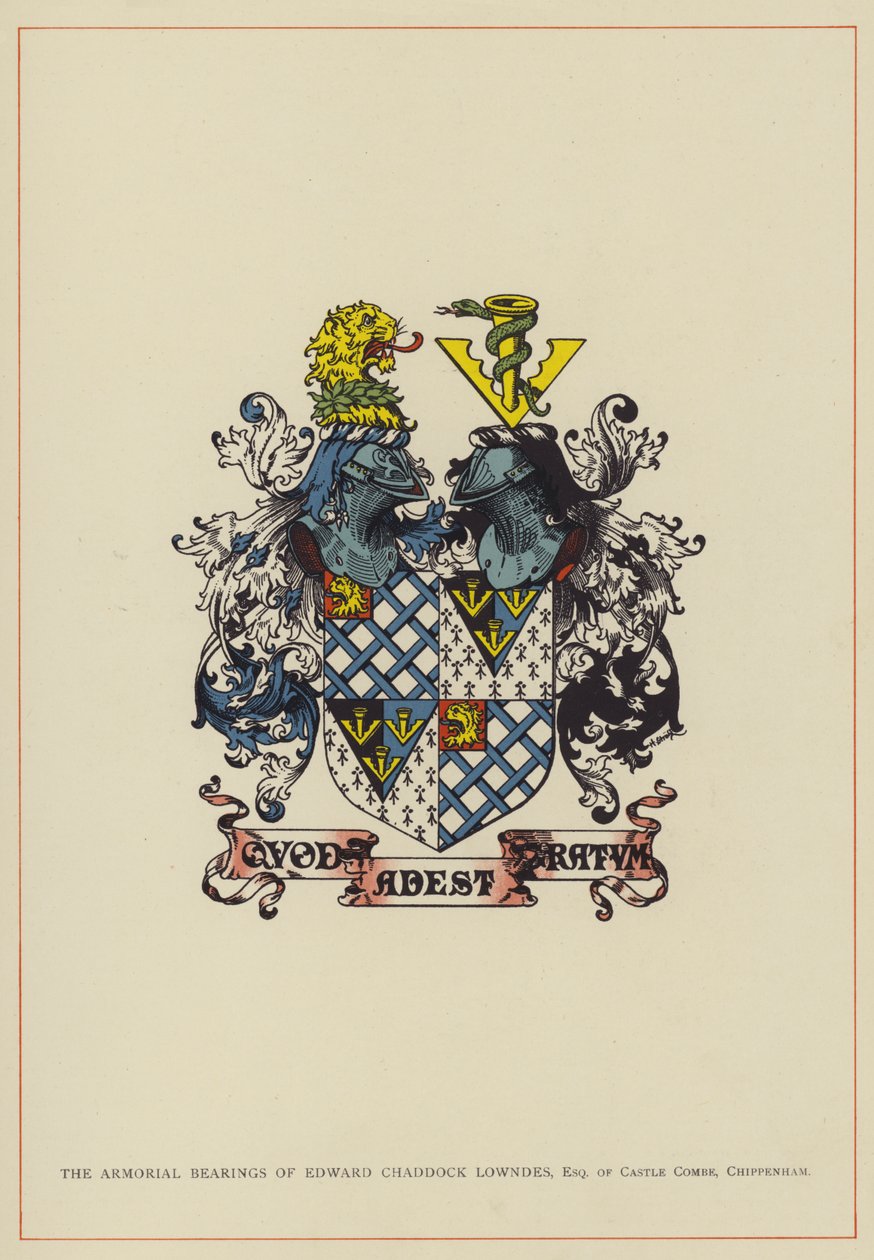 I fregi araldici di Edward Chaddock Lowndes, Esquire di Castle Combe, Chippenham (litografia a colori) da English School