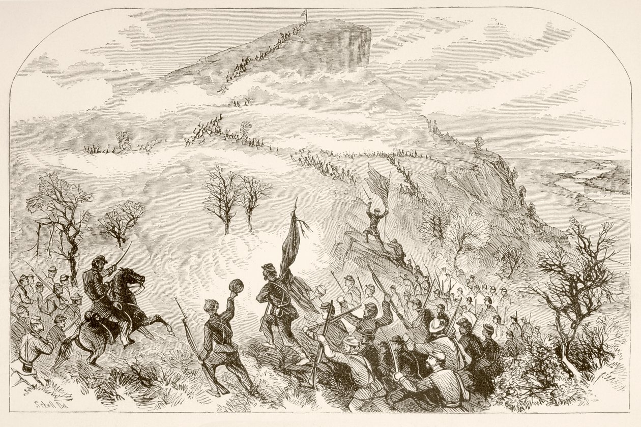 La Battaglia di Lookout Mountain (litografia) da English School