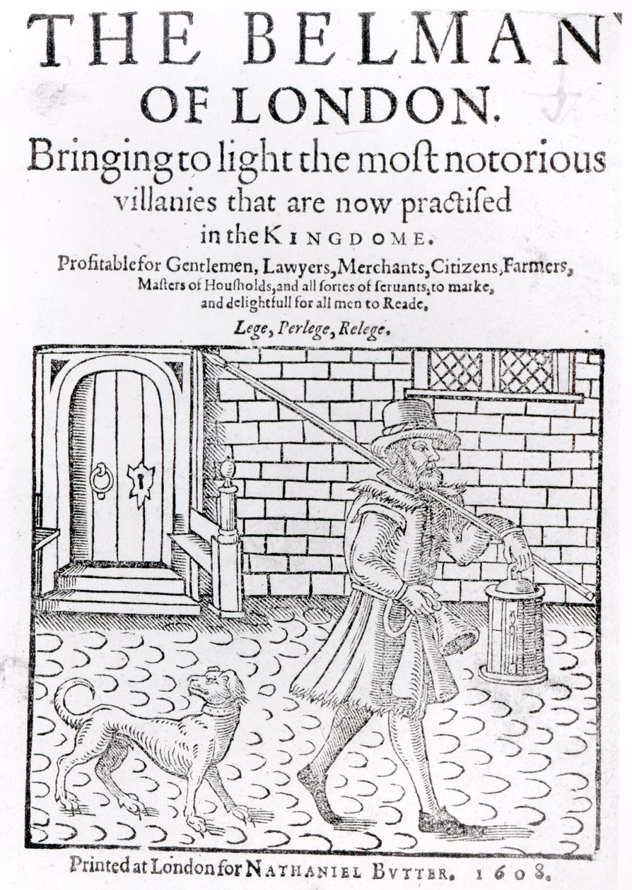Il banditore di Londra, di Thomas Dekker (c.1570-c.1641) frontespizio, stampato da Nathaniel Butter, 1608 da English School