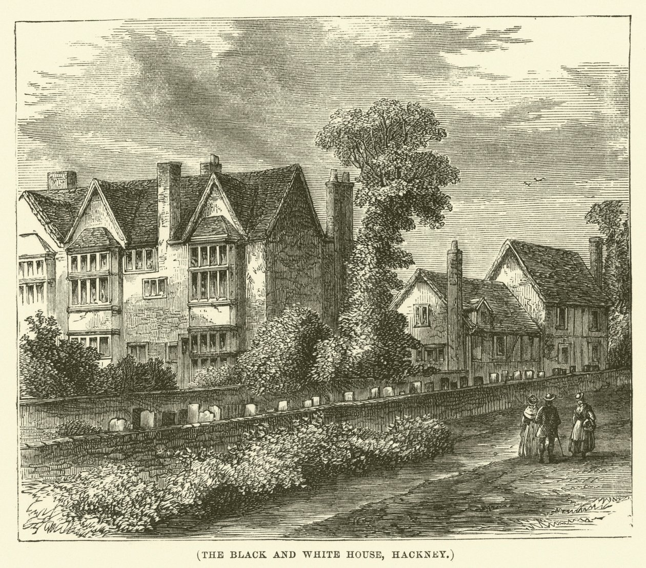La casa bianca e nera, Hackney (incisione) da English School