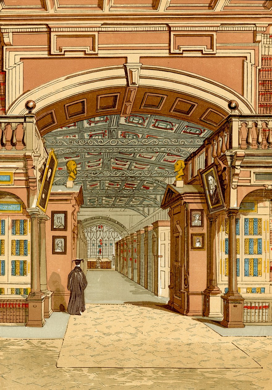 La biblioteca Bodleiana, Oxford (incisione a colori) da English School