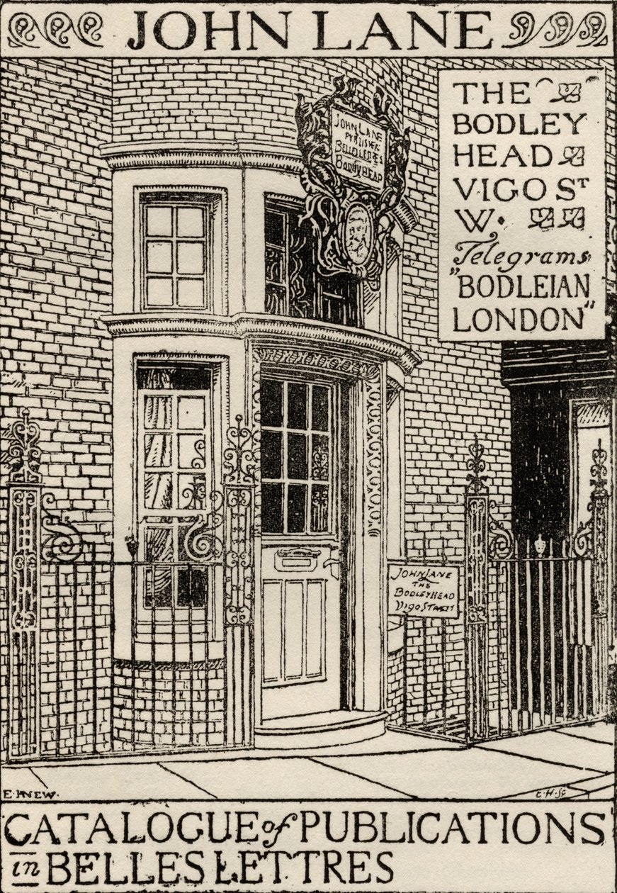 La casa editrice Bodley Head, illustrazione della copertina del Catalogo delle Pubblicazioni in Belles Lettres da English School