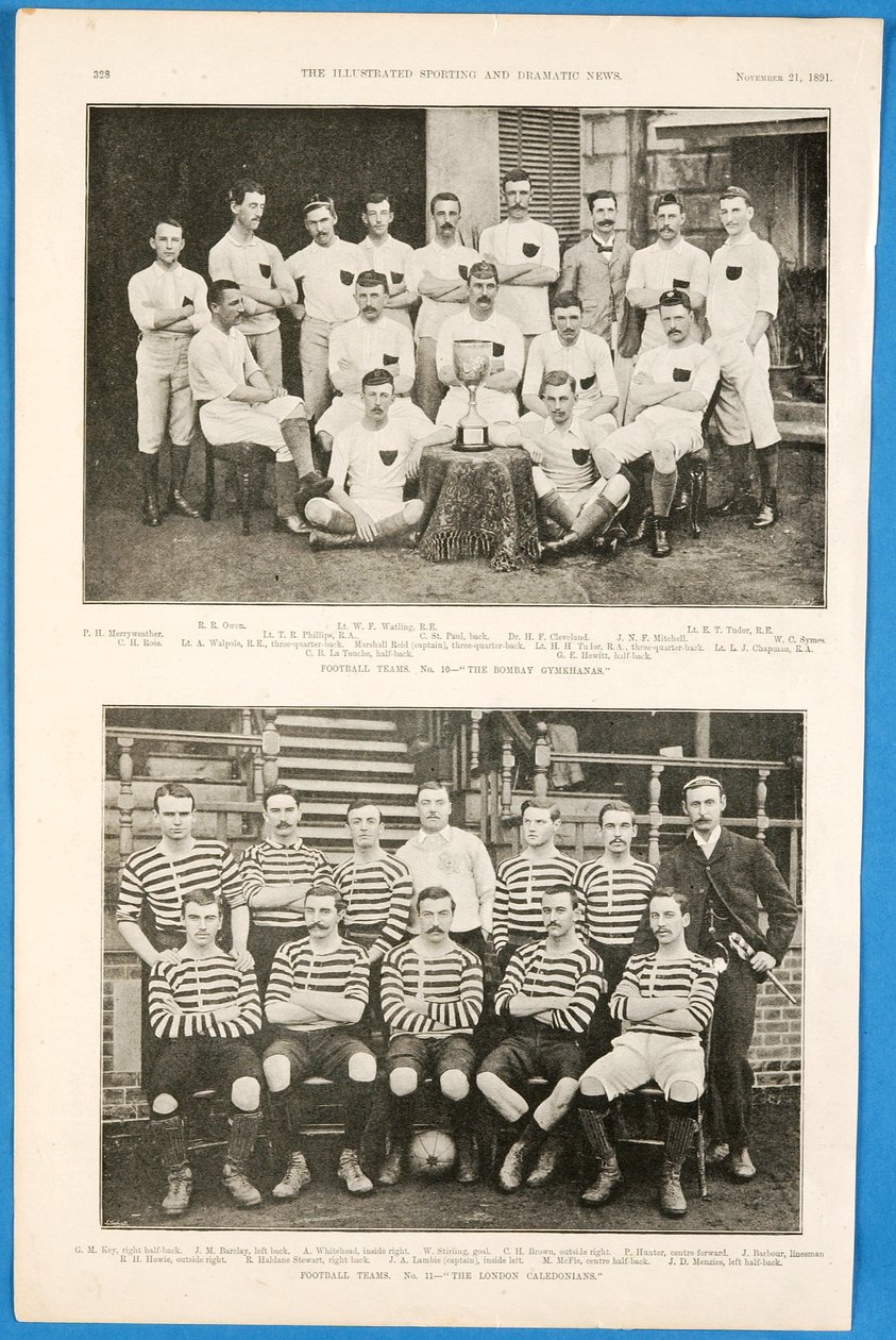 I Bombay Gymkhanas e i London Caledonians, squadre di calcio presenti in The Illustrated Sporting and Dramatic News, 21 novembre 1891 da English School