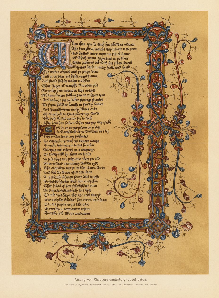 I racconti di Canterbury di Geoffrey Chaucer (litografia a colori) da English School