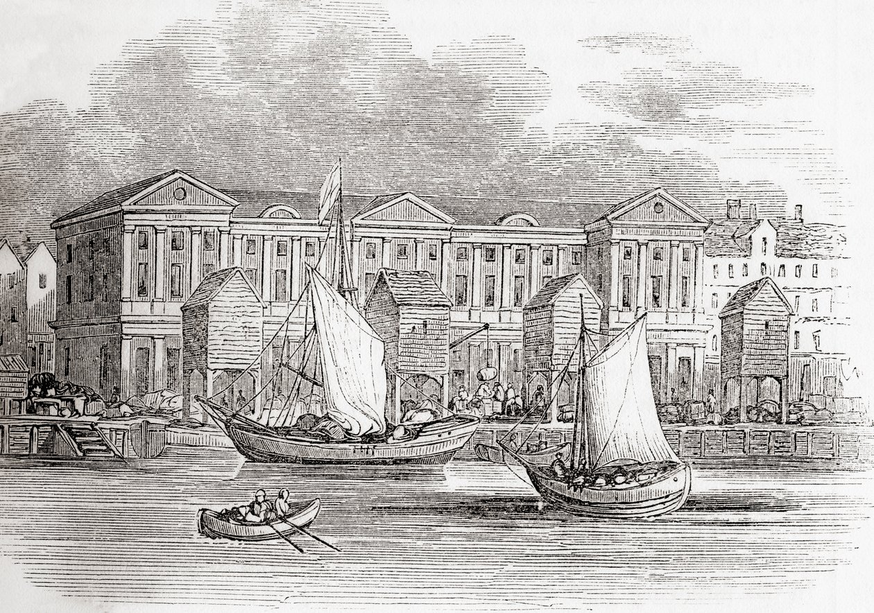 La Dogana, Londra, Inghilterra, come appariva prima del Grande Incendio, da Old England: A Pictorial Museum, pub. 1847 da English School