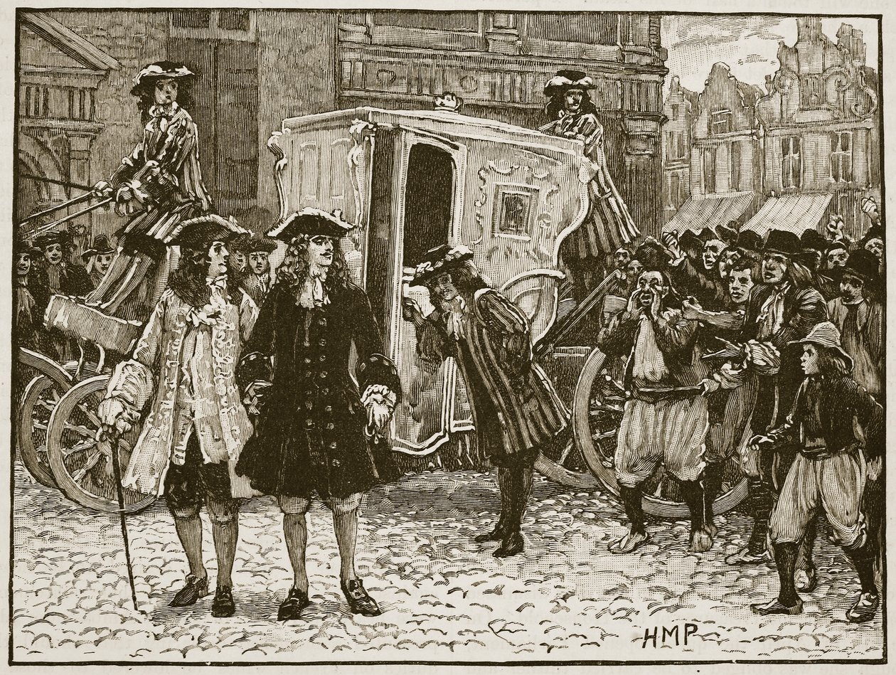 Il plenipotenziario inglese insultato nelle strade di Utrecht, 1712, illustrazione da Cassells Illustrated History of England da English School