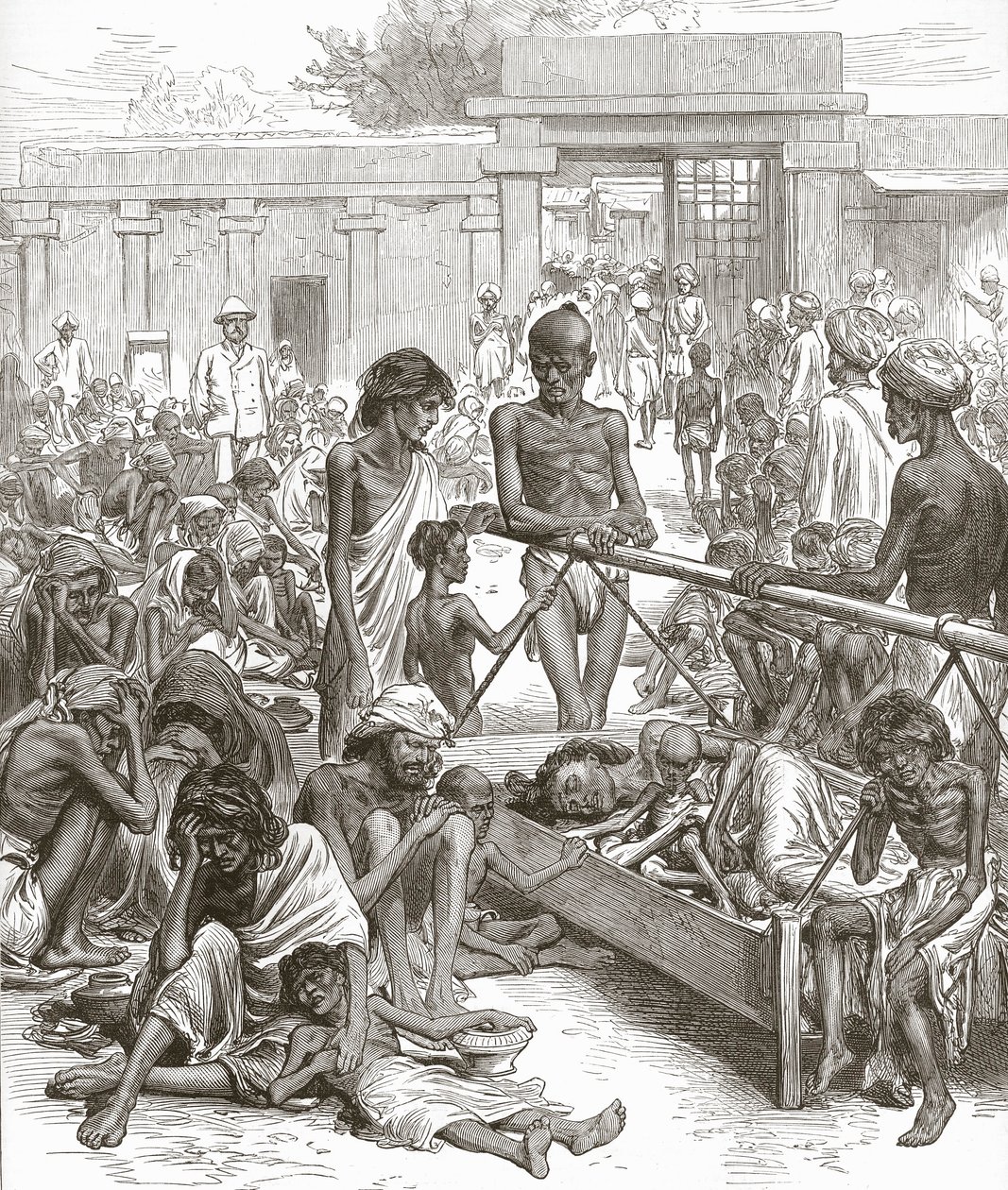 La carestia in India: Nativi in attesa di soccorso a Bangalore, ottobre 1877 da English School
