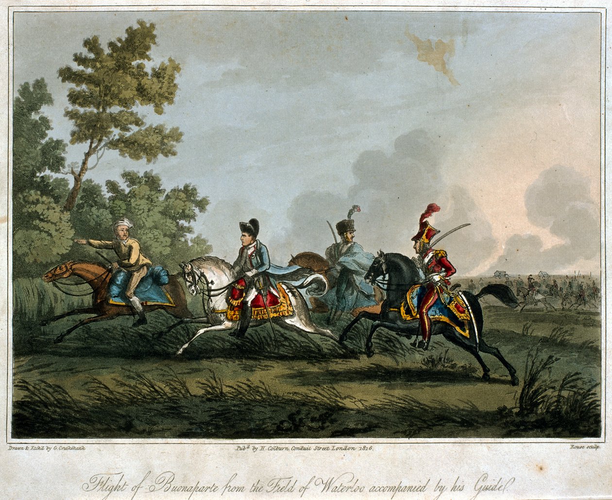 La fuga di Bonaparte (1769-1821) dal campo di Waterloo nel 1815, 1817 da English School