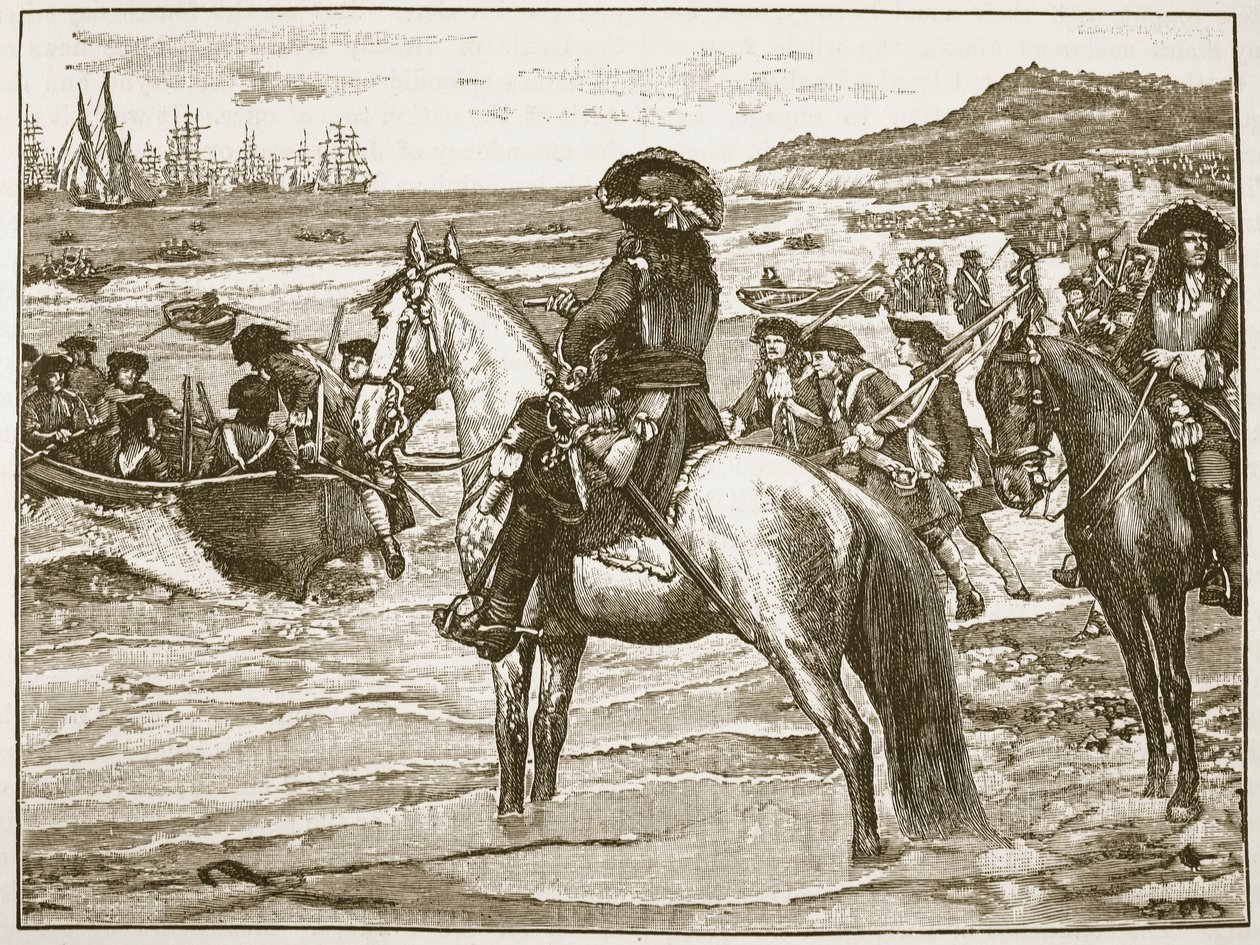 La ritirata dei francesi da Torbay, illustrazione da Cassells Illustrated History of England da English School