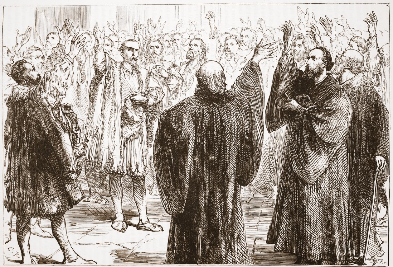 I ginevrini giurano la loro rinuncia al cattolicesimo, illustrazione da La storia del protestantesimo di James Aitken Wylie (1808-1890), pub. 1878 da English School