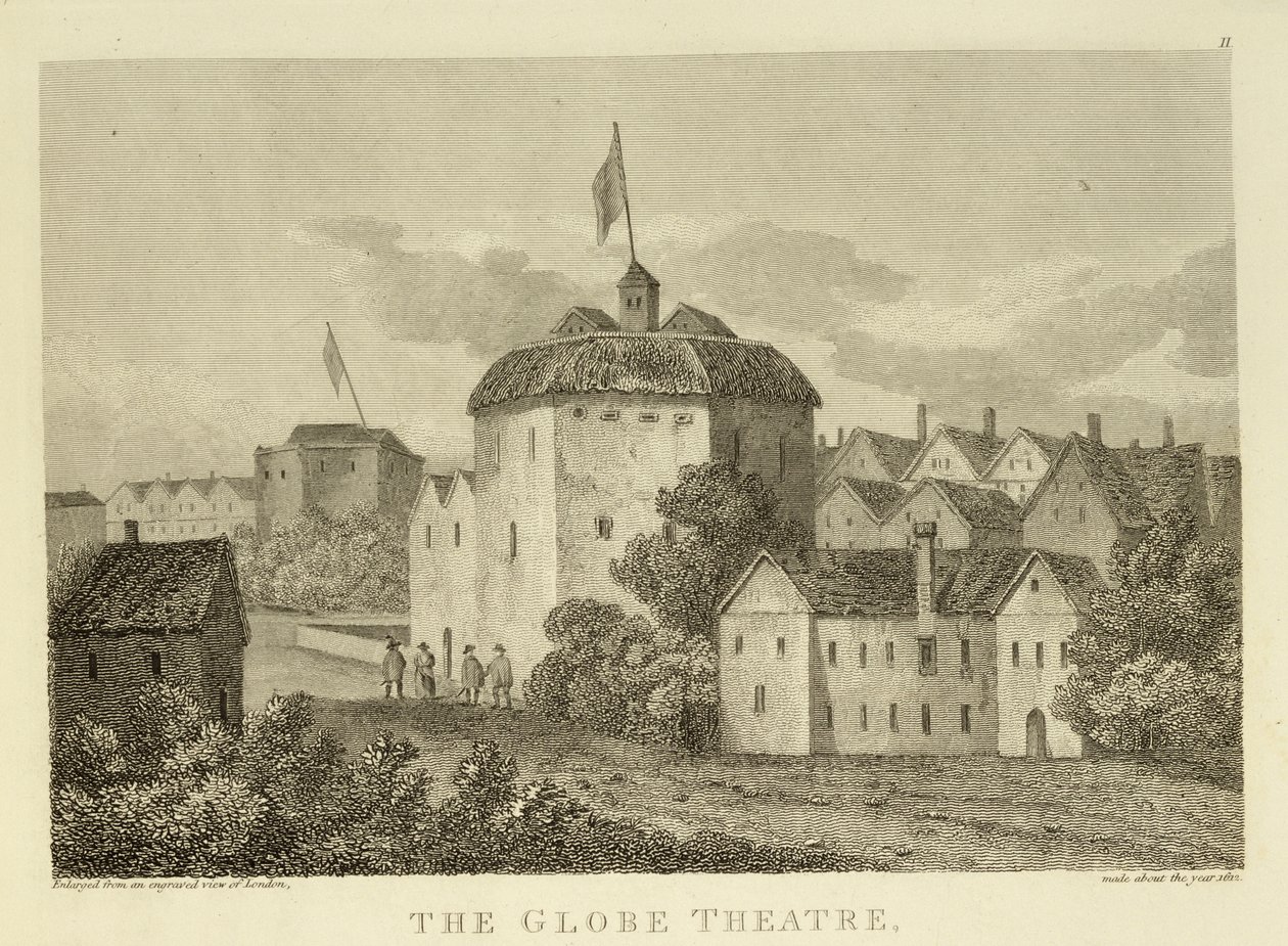 Il Globe Theatre sulla Bankside come appariva durante il regno di Giacomo I (1566-1625), dopo un