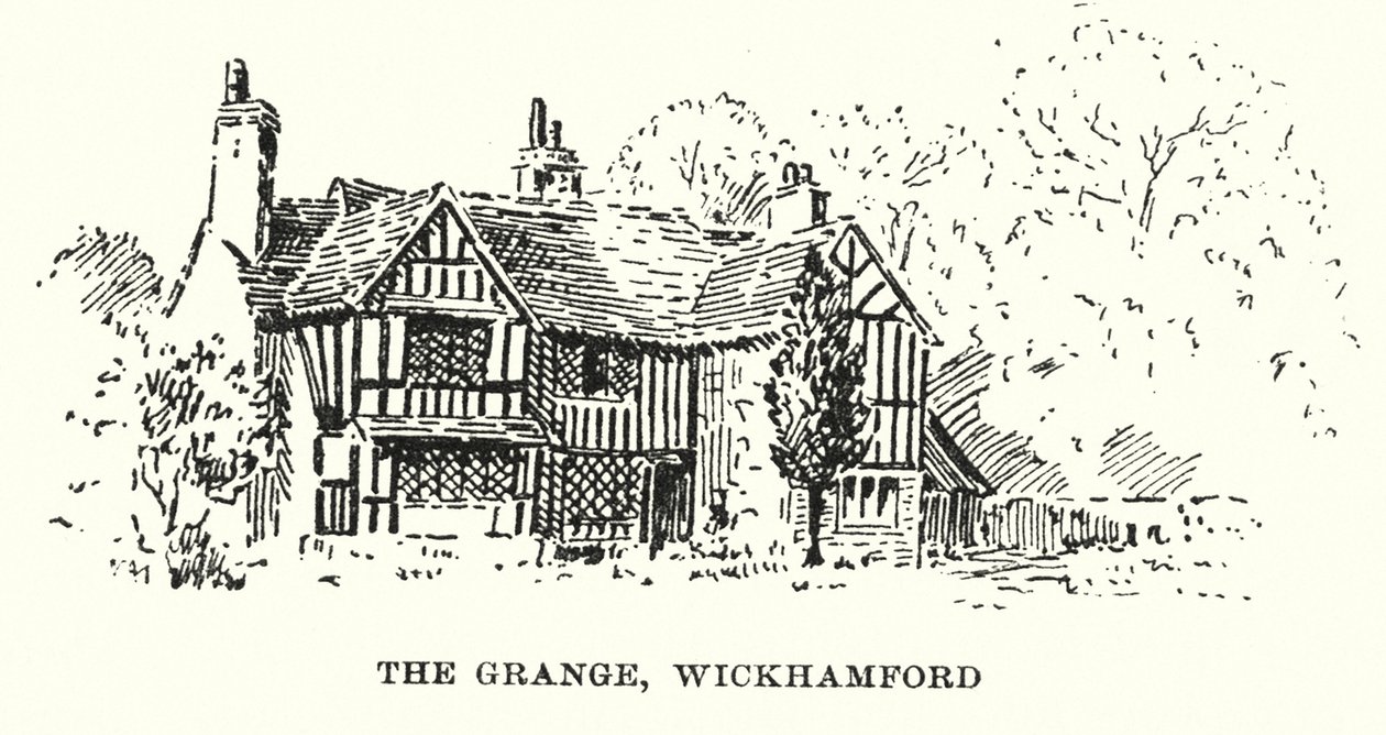 Il Grange, Wickhamford (litografia) da English School