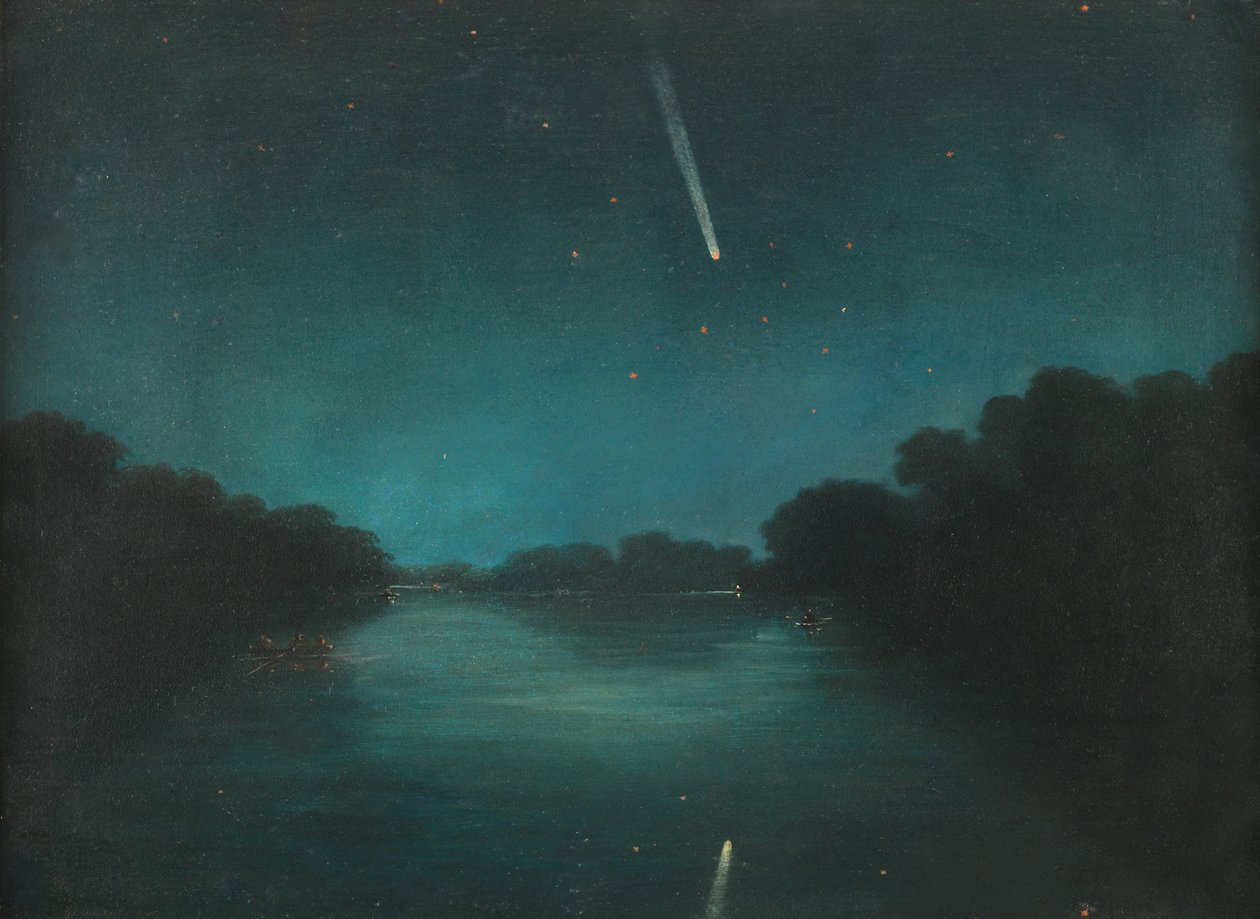 La grande cometa del 1861 vista dal ponte di Staines, Middlesex da English School