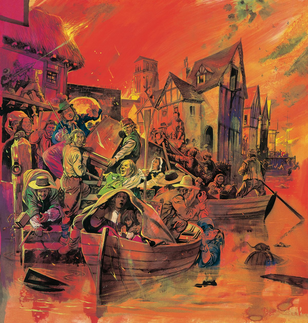 Il grande incendio di Londra (gouache su carta) da English School