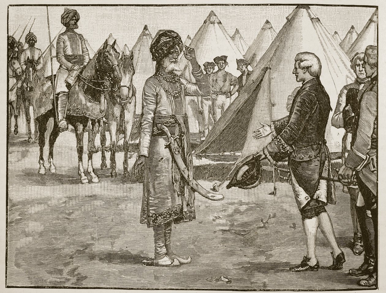 Il Gran Moghul entra nel campo inglese, 1765, illustrazione da Cassells Illustrated History of England da English School
