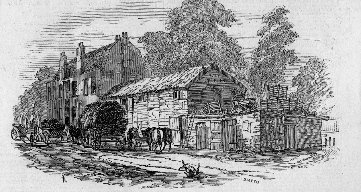 La casa di mezzo tra Knightsbridge e Kensington, inciso da Frederick James Smyth, 1848 da English School