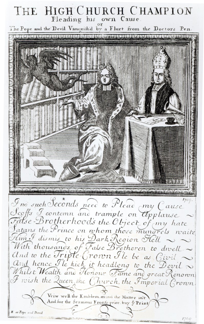 Il campione della Chiesa Alta, che difende la propria causa, 1709 da English School
