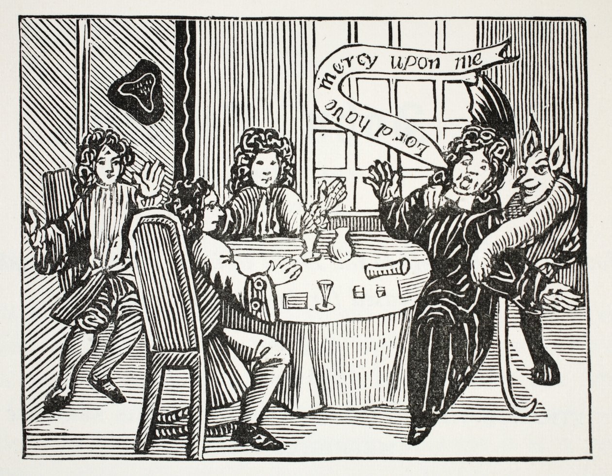 La Storia del Dott. John Faustus, illustrazione da Chap-books of the Eighteenth Century di John Ashton, pub. 1882 da English School