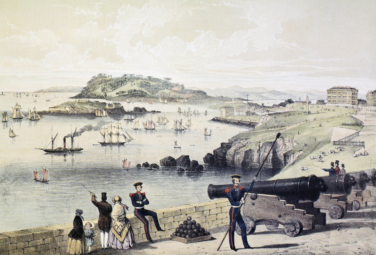 The Hoe, Drakes Island e Mt Edgecumbe dalla Cittadella, pubblicato da Newman und Co da English School
