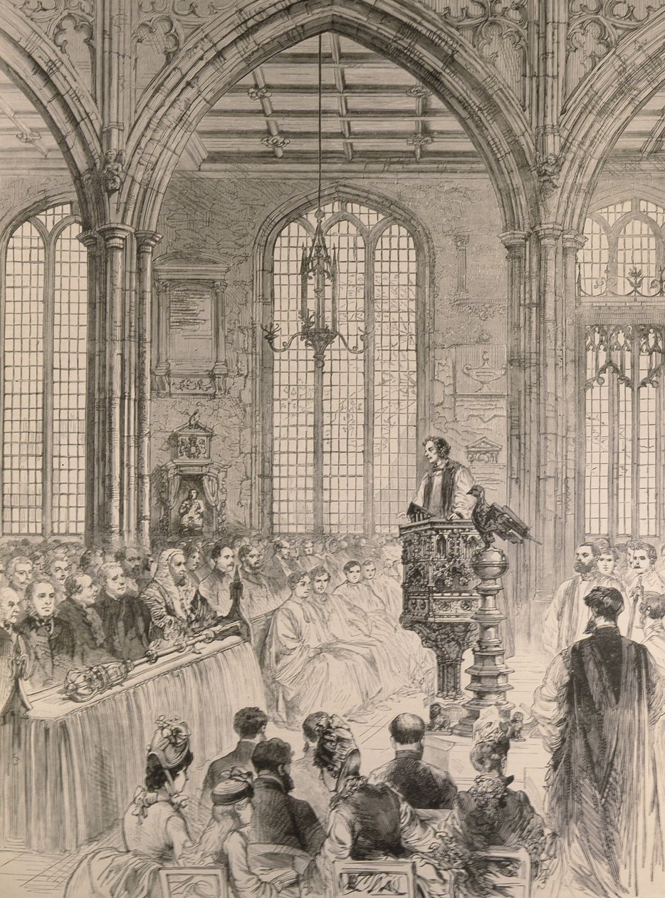 La Camera dei Comuni che partecipa in stato al servizio del Giubileo presso la chiesa di St. Margaret, Westminster, da The Illustrated London News, 28 maggio 1887 da English School