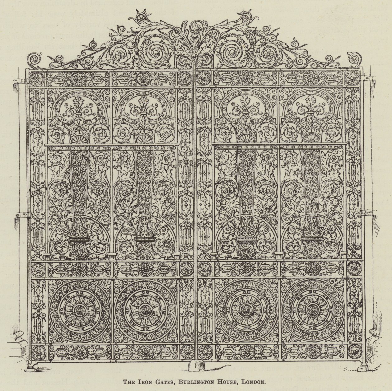 Le porte di ferro, Burlington House, Londra (incisione) da English School