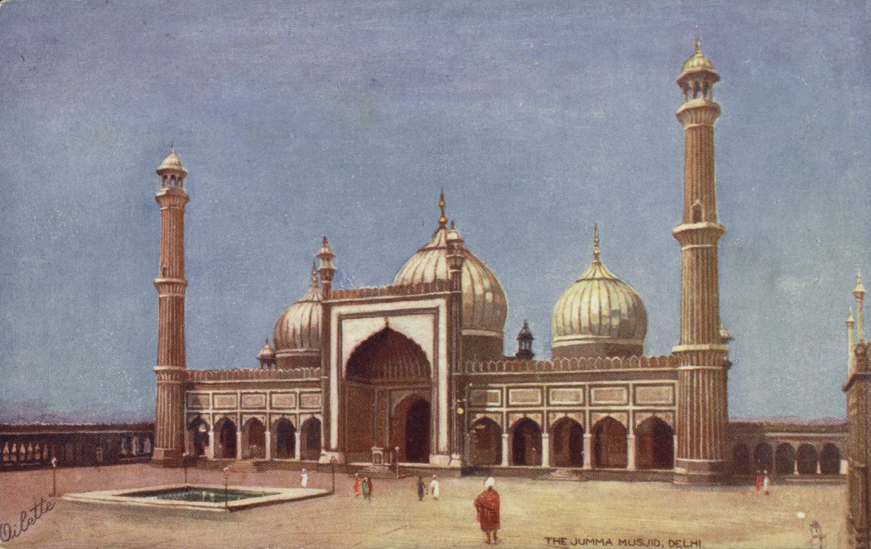 Il Jumma Musjid, Delhi (litografia a colori) da English School