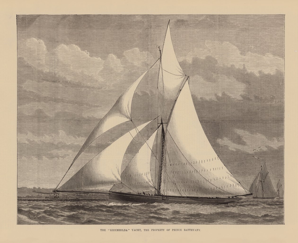 Lo yacht "Kriemhilda", proprietà del principe Batthyany (incisione) da English School