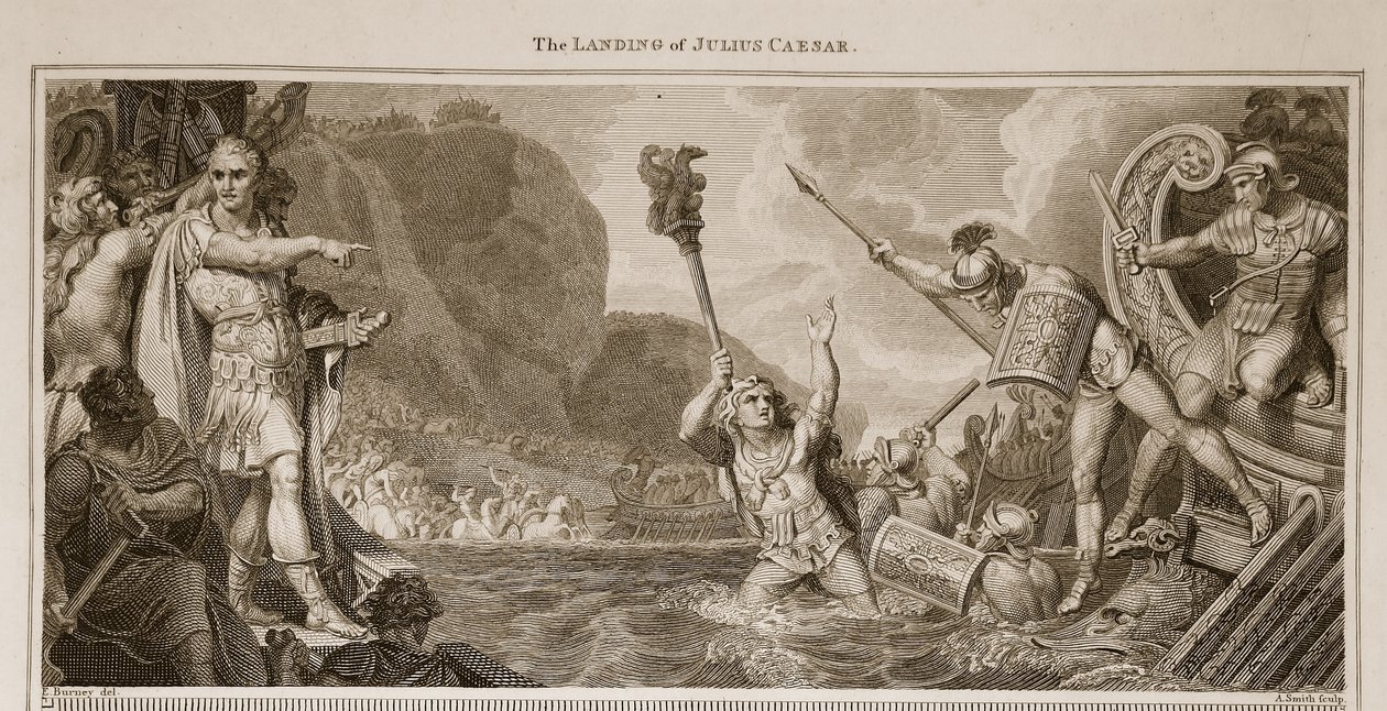 Lo sbarco di Giulio Cesare, illustrazione da La storia d