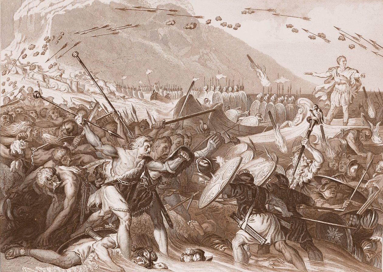 Lo sbarco di Giulio Cesare in Inghilterra nel 55 a.C. da English School