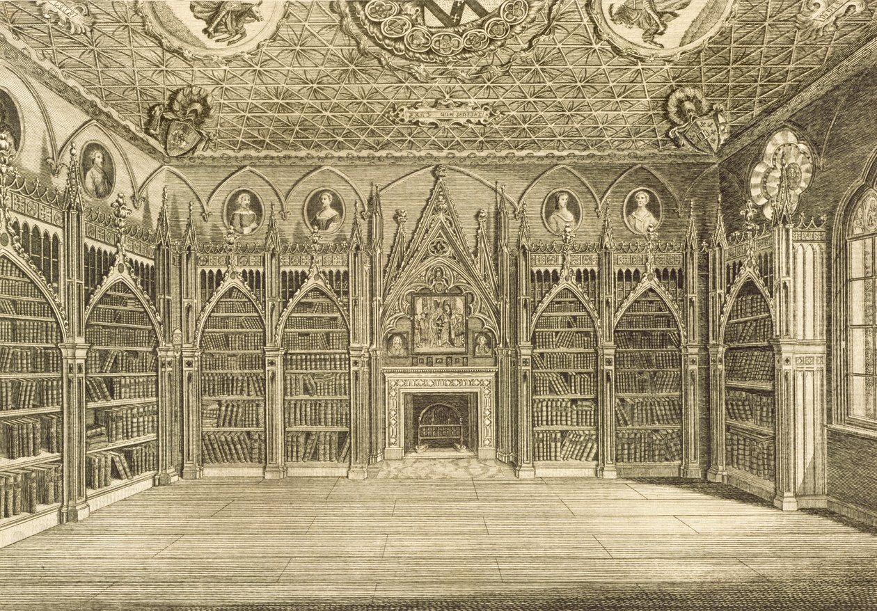 La Biblioteca, incisa da Godfrey, da Descrizione di Strawberry Hill di Horace Walpole, 1784 da English School