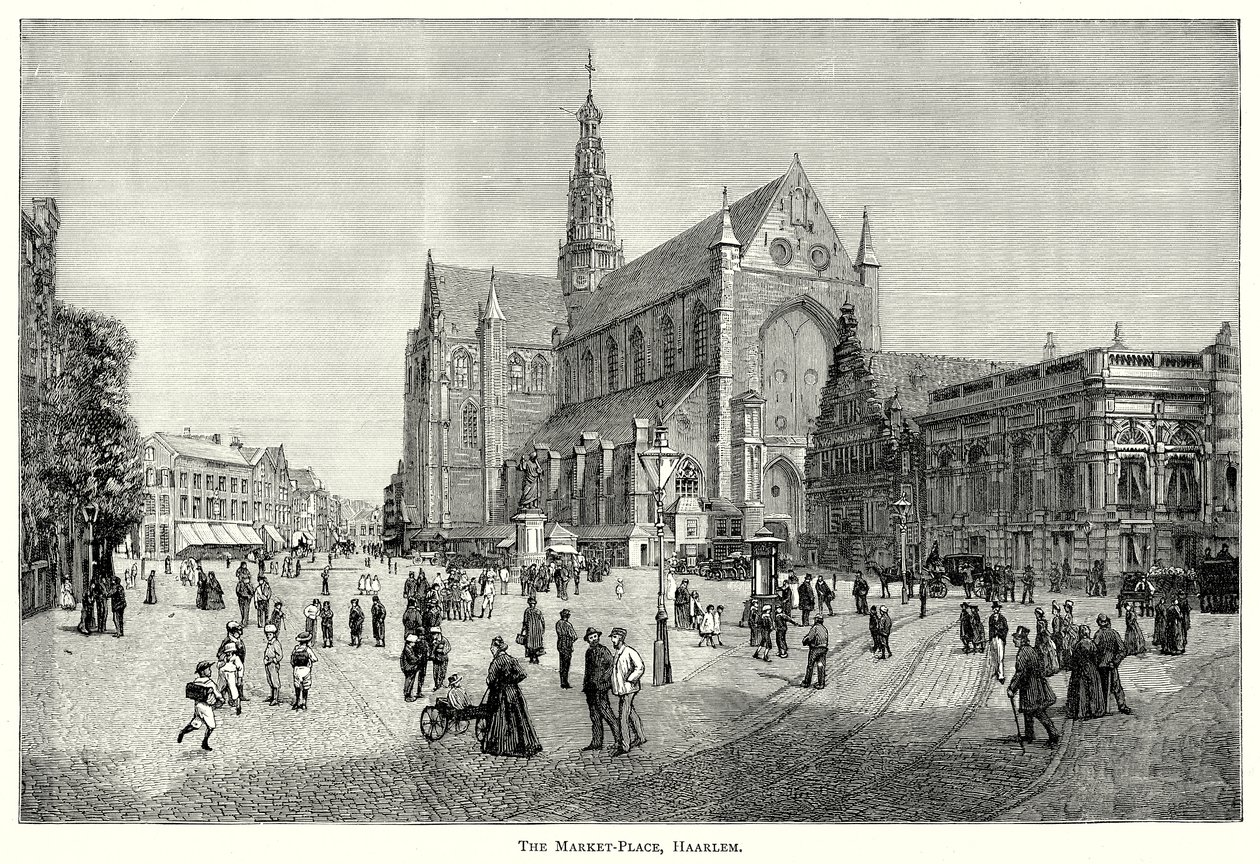 La piazza del mercato, Haarlem (incisione) da English School